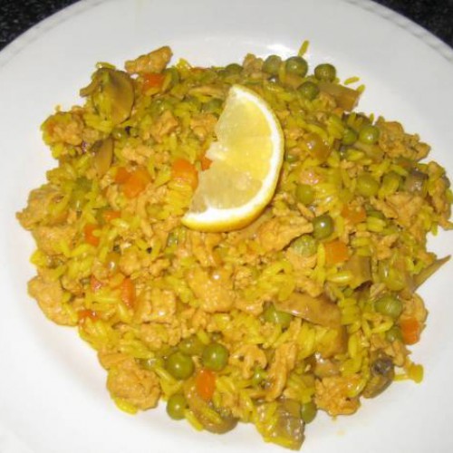 arroz con carne picada y verduras
