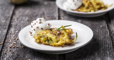 Revuelto de patata y calabacín con mousse de requesón