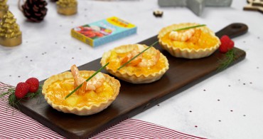 Emplatado con producto tartaletas de merluza y langostinos